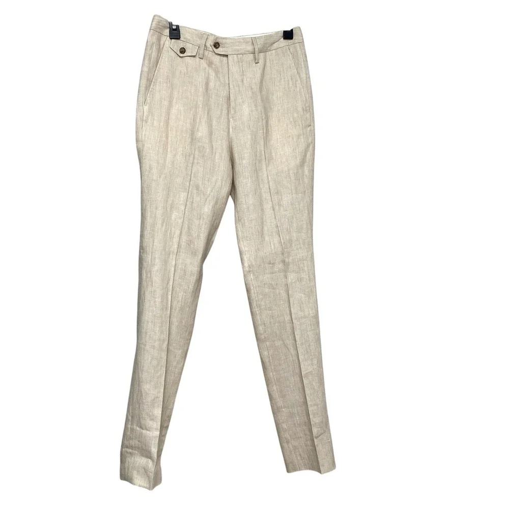Bonobos Linen Pants 29x34 Slim Guabello Legend Flat Front Ivory Beige